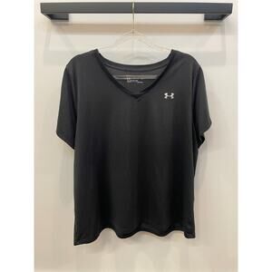Under Armour HeatGear Shirt Women 2XL Black V Neck Loose Fit Breathable Summer